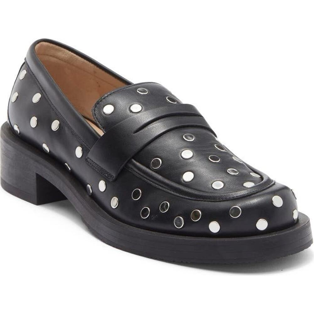 Stuart Weitzman Palmer Bold Stud Loafer Chunky Heel Sz 10B Preppy Designer City
